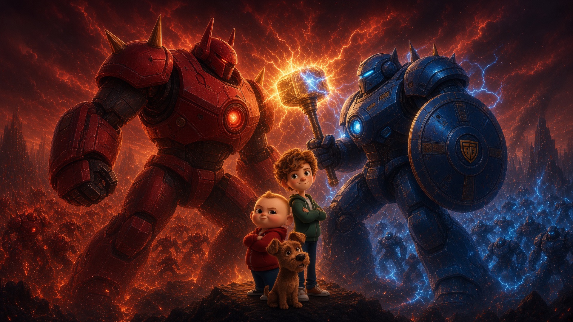 Steel Guardians standing against the Wreck Lords over Crush City